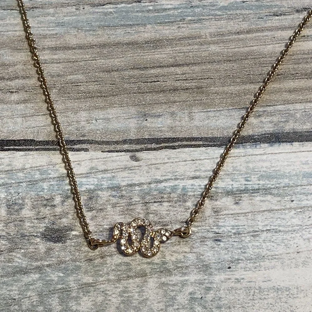 Stella & Dot Snake Sidewinder Necklace‎ gold tone rhinestones 18